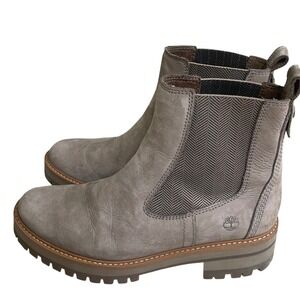 Timberland Courmayeur Valley Chelsea Boots Taupe Grey Nubuck Leather Womens 8.5